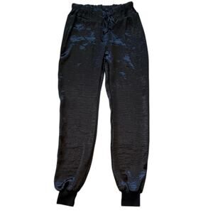 Hippie Beach Bum Women’s Black Satin Joggers Elastic Waistband size XS